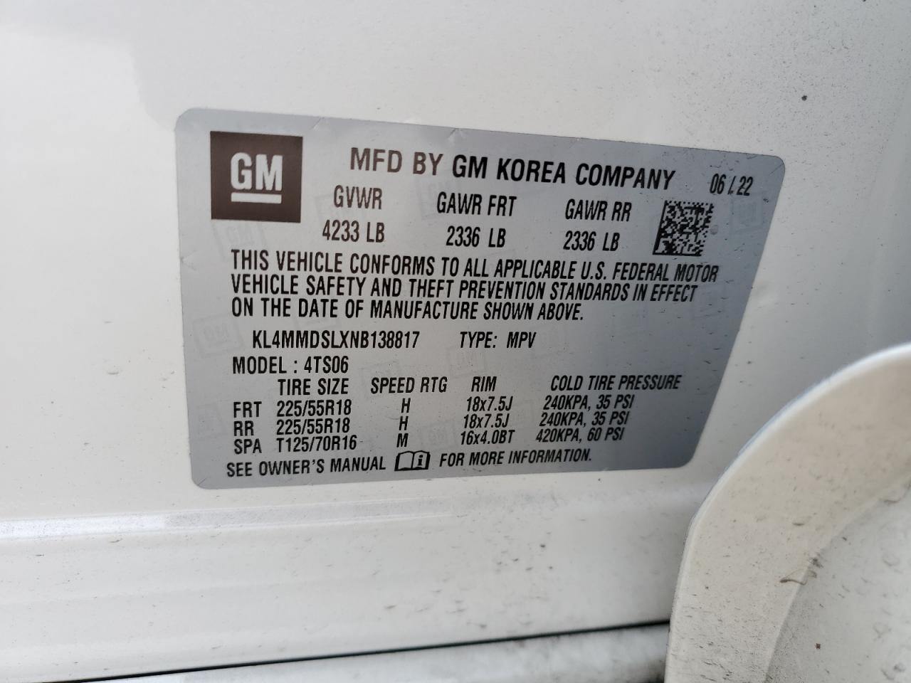 2022 Buick Encore Gx Select VIN: KL4MMDSLXNB138817 Lot: 84389085