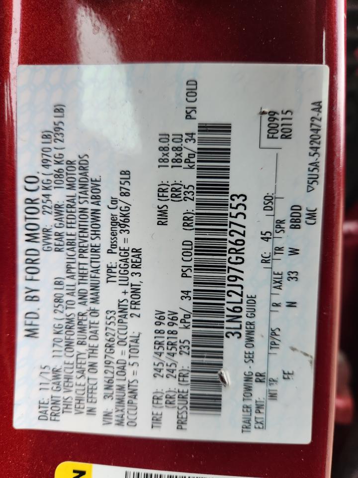 2016 Lincoln Mkz VIN: 3LN6L2J97GR627553 Lot: 82413345