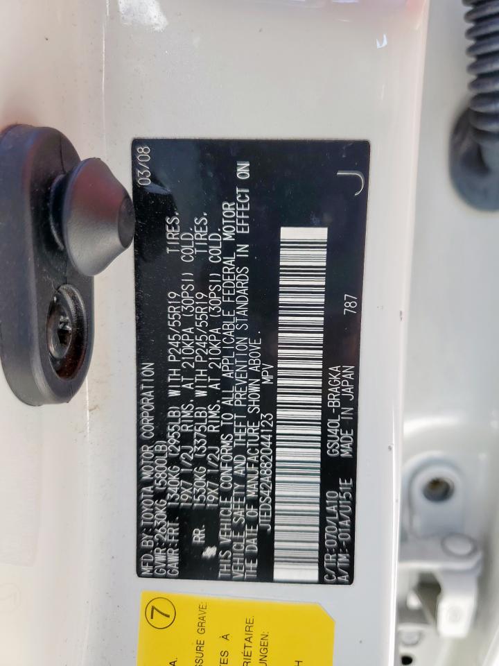 2008 Toyota Highlander Limited VIN: JTEDS42A882044123 Lot: 86235545