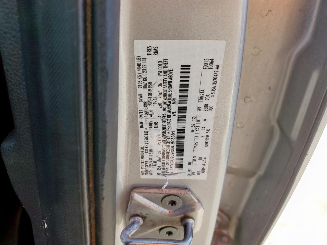 2013 Ford Escape Titanium VIN: 1FMCU9J9XDUB08381 Lot: 81905365