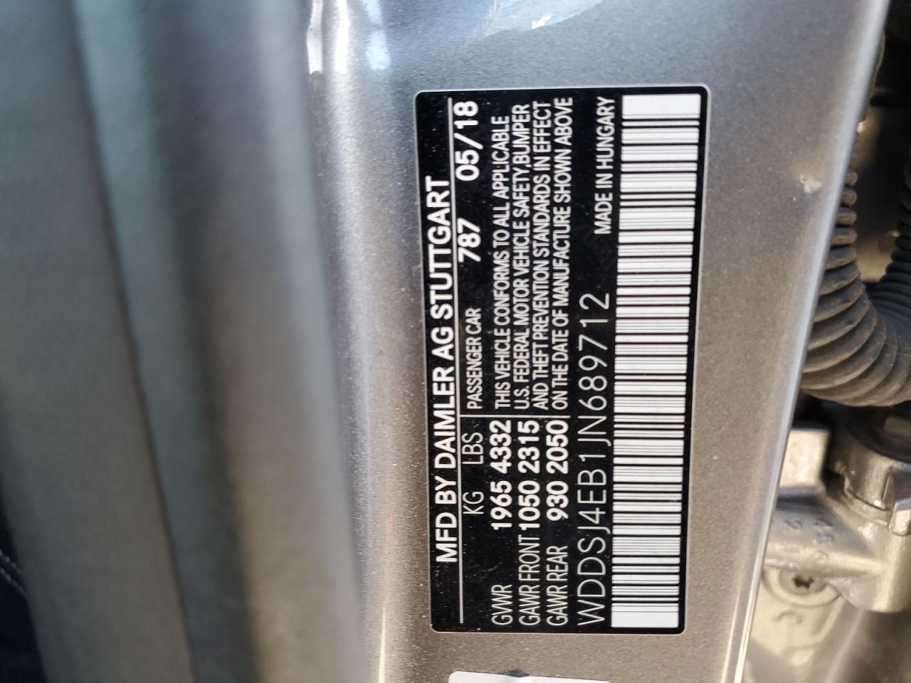 2018 Mercedes-Benz Cla 250 VIN: WDDSJ4EB1JN689712 Lot: 90713015