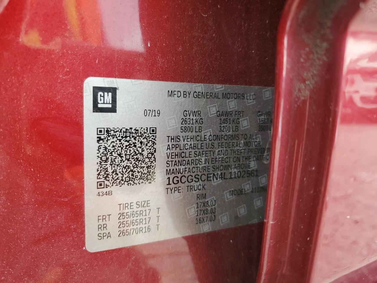 2020 Chevrolet Colorado Lt VIN: 1GCGSCEN4L1102561 Lot: 81979835