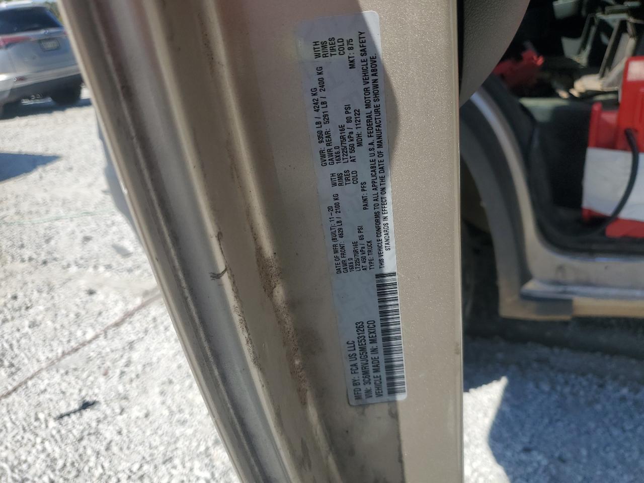 2021 Ram Promaster 3500 3500 High VIN: 3C6MRVJG5ME531263 Lot: 84009205