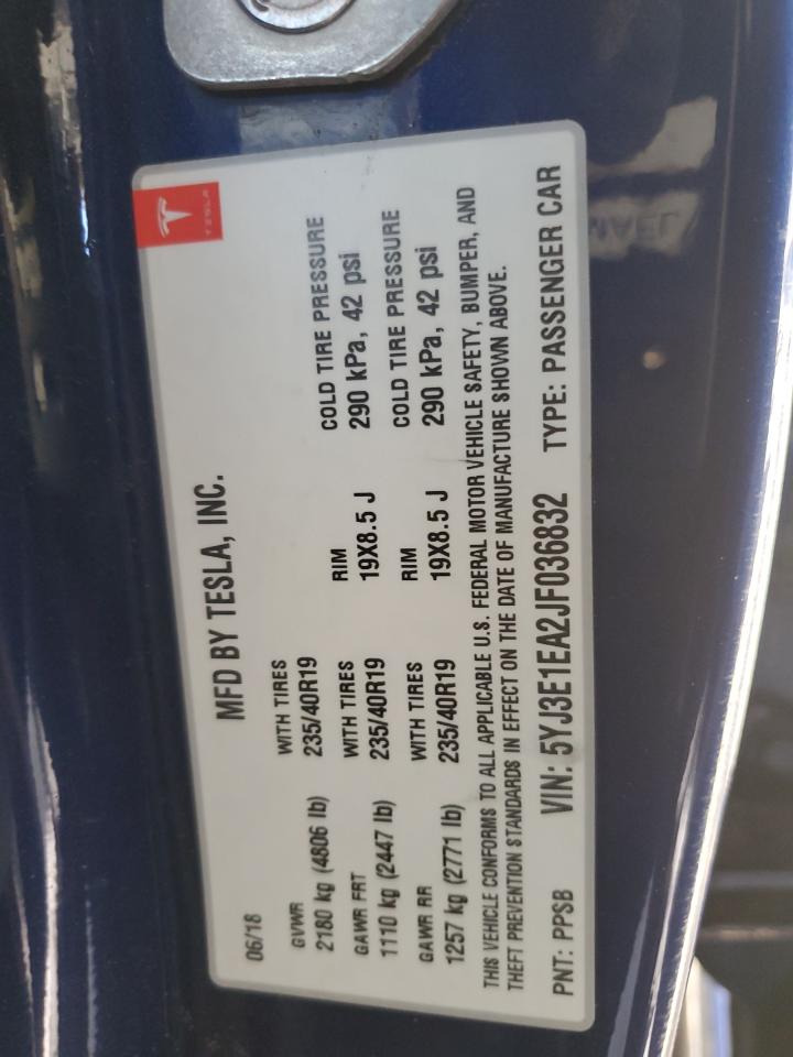 2018 Tesla Model 3 VIN: 5YJ3E1EA2JF036832 Lot: 86305425