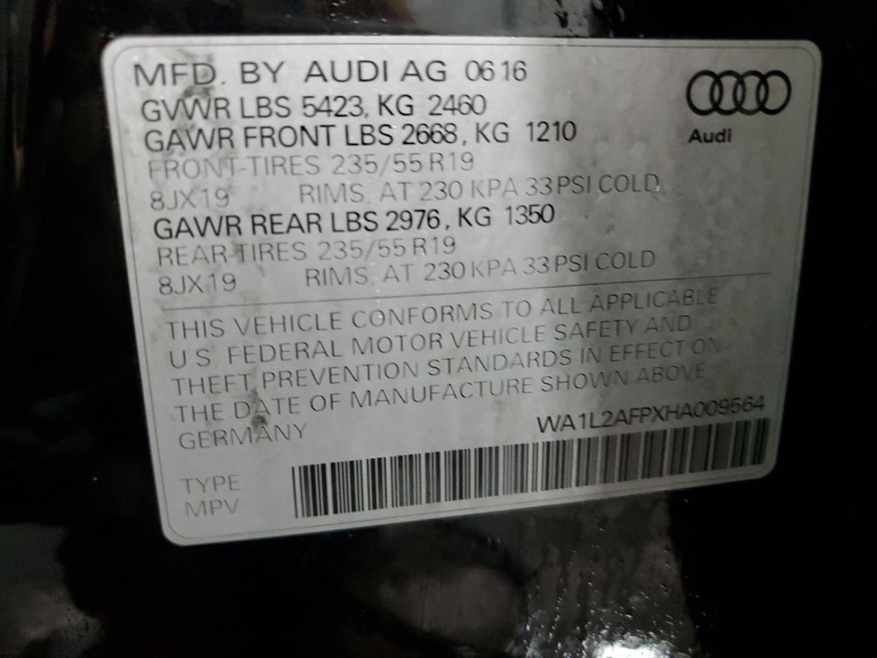 2017 Audi Q5 Premium Plus VIN: WA1L2AFPXHA009564 Lot: 85508925