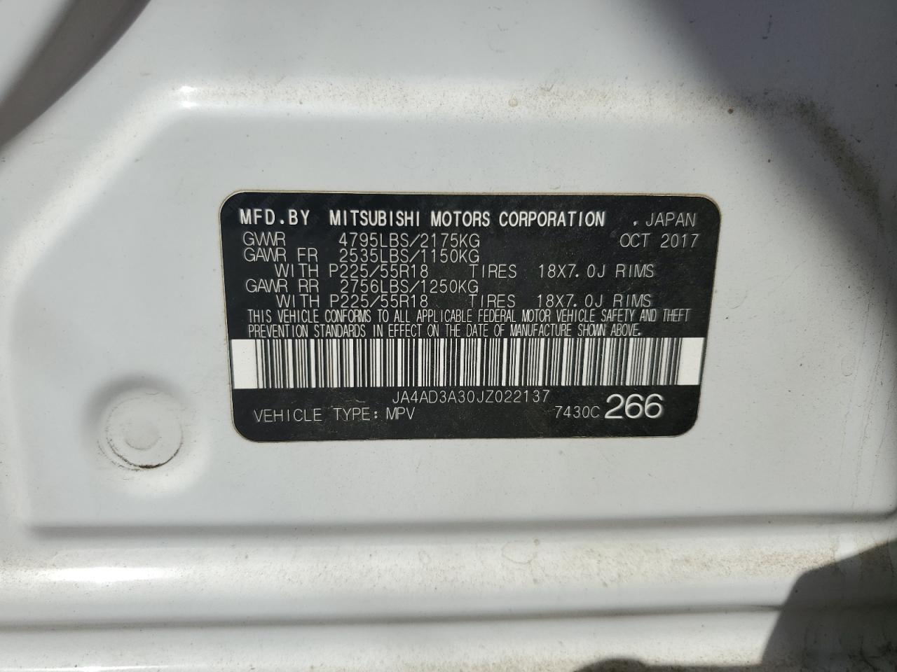 2018 Mitsubishi Outlander Se VIN: JA4AD3A30JZ022137 Lot: 84655505