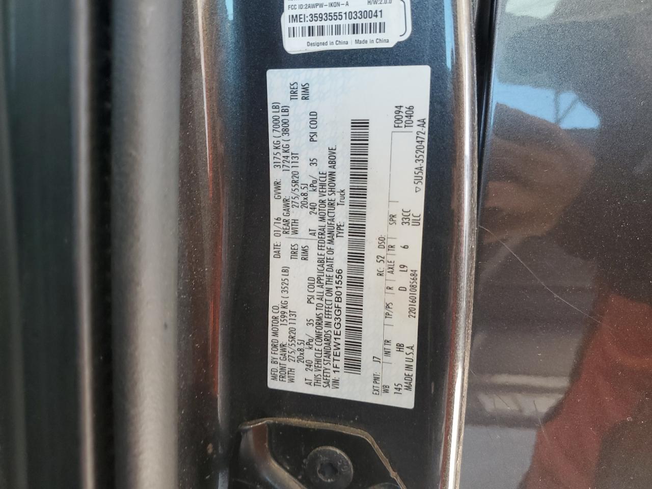 2016 Ford F150 Supercrew VIN: 1FTEW1EG3GFB01556 Lot: 82663025