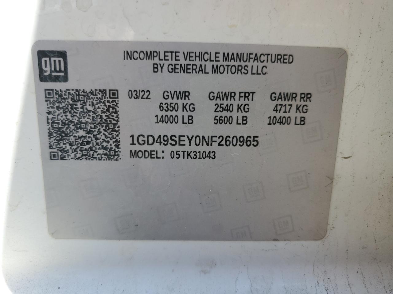 2022 GMC Sierra K3500 VIN: 1GD49SEY0NF260965 Lot: 81433955