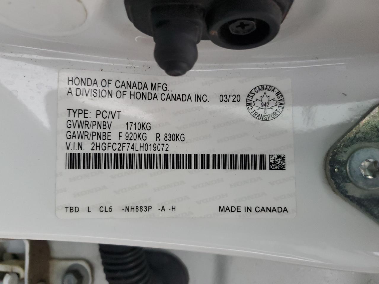 2020 Honda Civic Ex VIN: 2HGFC2F74LH019072 Lot: 84415655