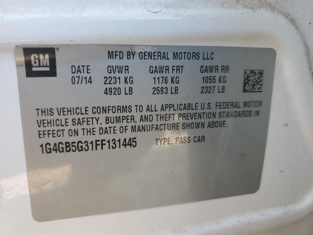2015 Buick Lacrosse VIN: 1G4GB5G31FF131445 Lot: 89705095