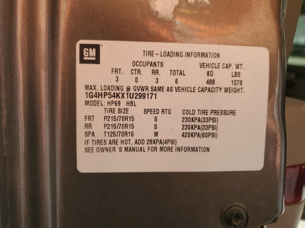2001 Buick Lesabre Custom VIN: 1G4HP54KX1U299171 Lot: 87430895