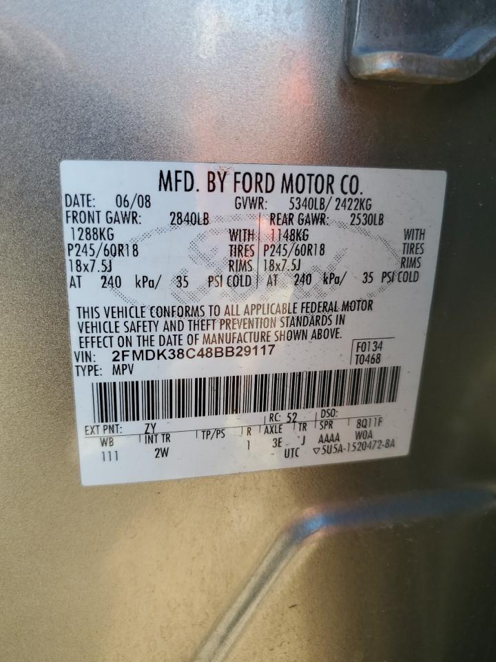 2008 Ford Edge Sel VIN: 2FMDK38C48BB29117 Lot: 84951535