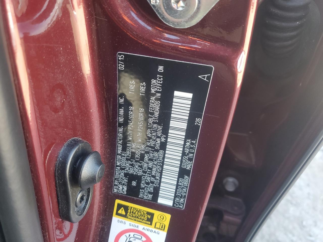 2015 Toyota Highlander Xle VIN: 5TDJKRFH2FS134899 Lot: 84730595