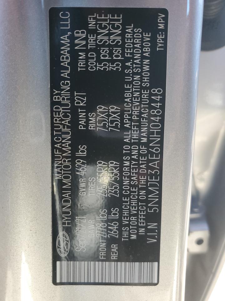 2022 Hyundai Tucson Limited VIN: 5NMJE3AE6NH048448 Lot: 85134965