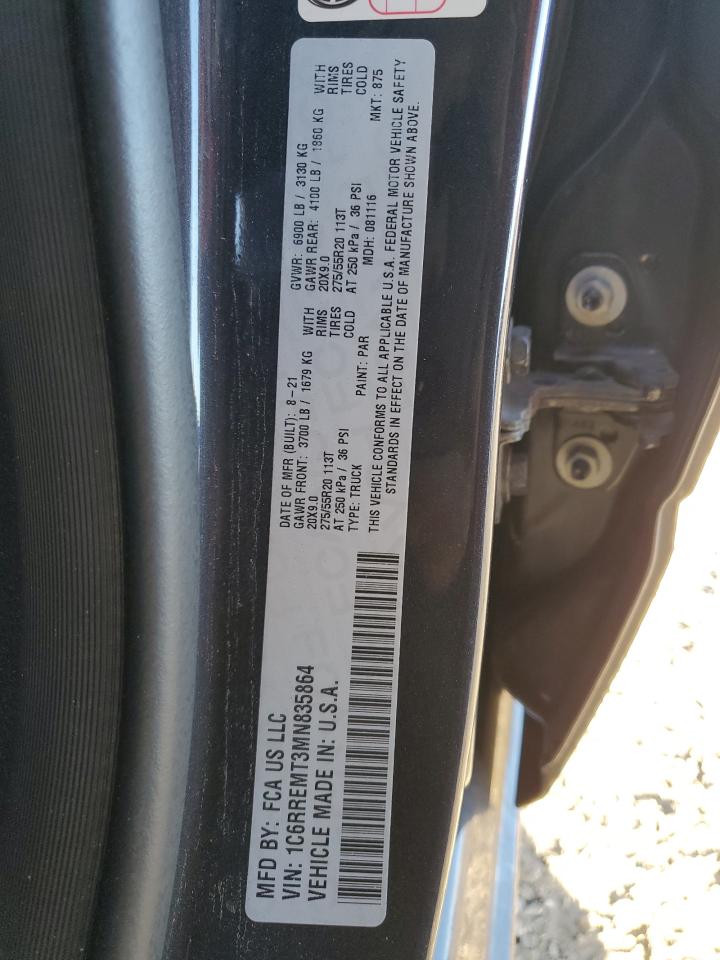 2021 Ram 1500 Big Horn/Lone Star VIN: 1C6RREMT3MN835864 Lot: 86781265