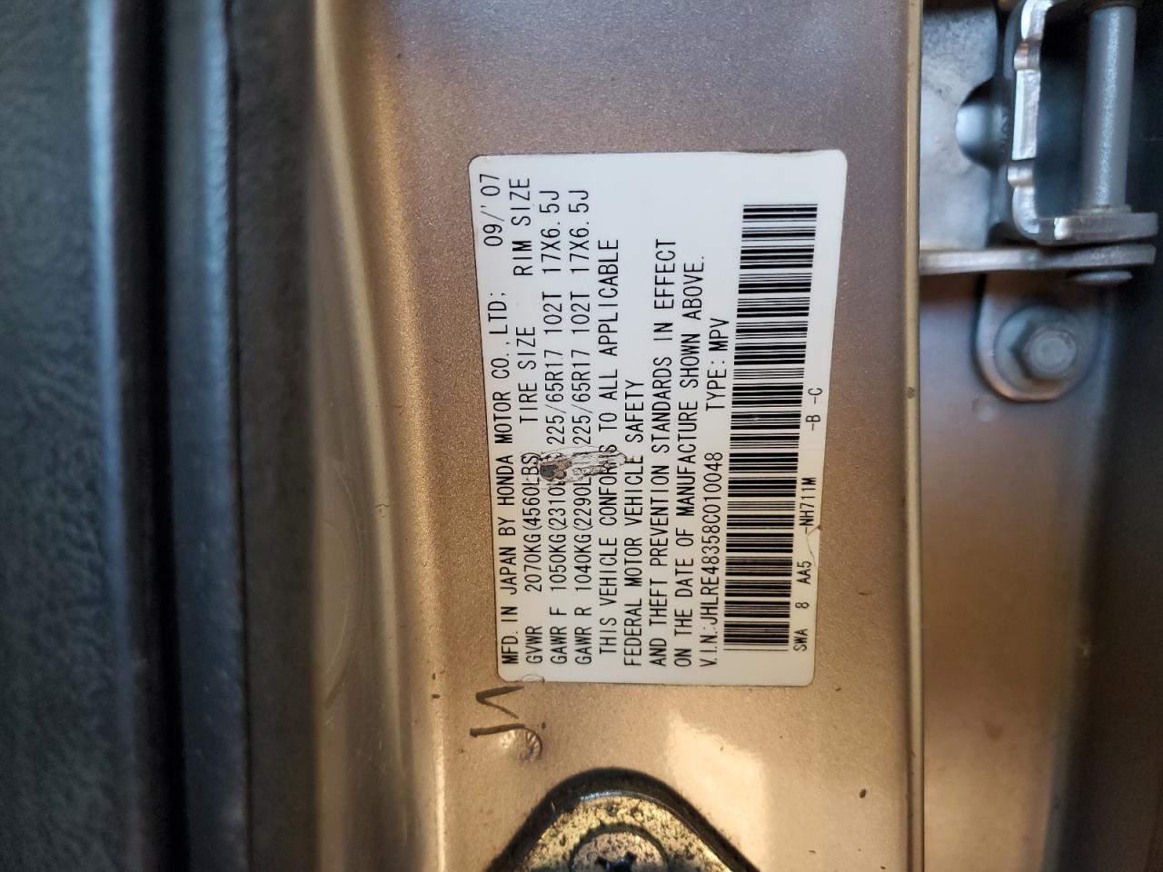 2008 Honda Cr-V Lx VIN: JHLRE48358C010048 Lot: 82402605