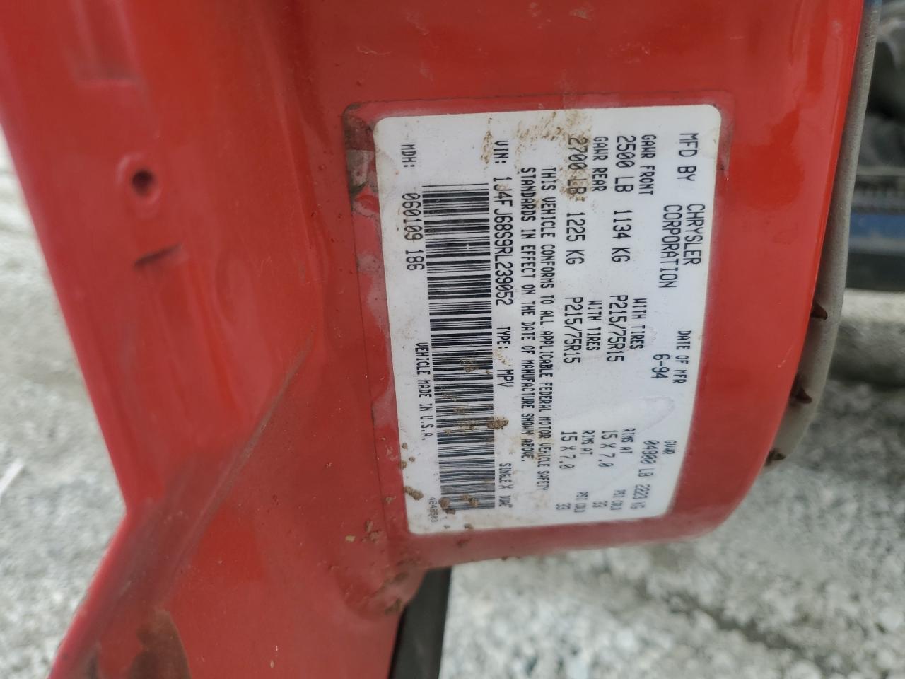 1996 Jeep Cherokee Sport VIN: 1J4FT68S2TL190780 Lot: 82254595