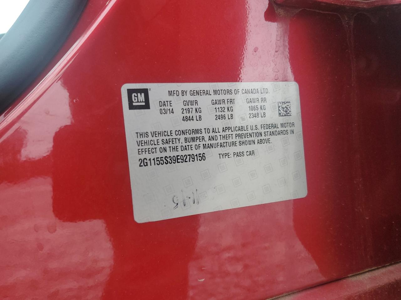 2014 Chevrolet Impala Ltz VIN: 2G1155S39E9279156 Lot: 82258675