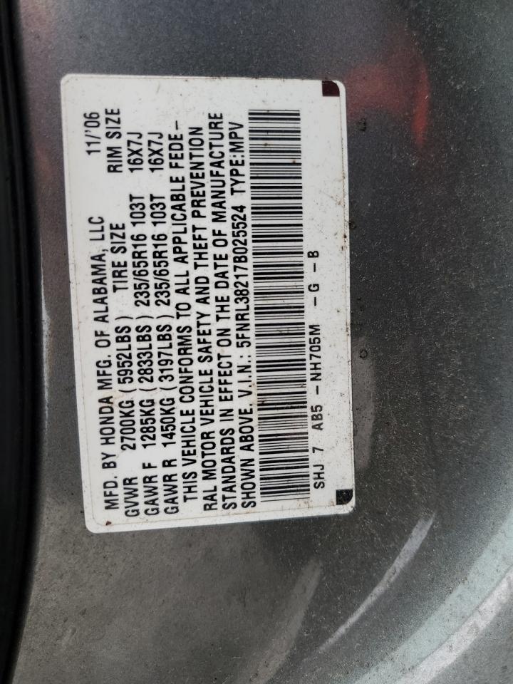 2007 Honda Odyssey Lx VIN: 5FNRL38217B025524 Lot: 85320355