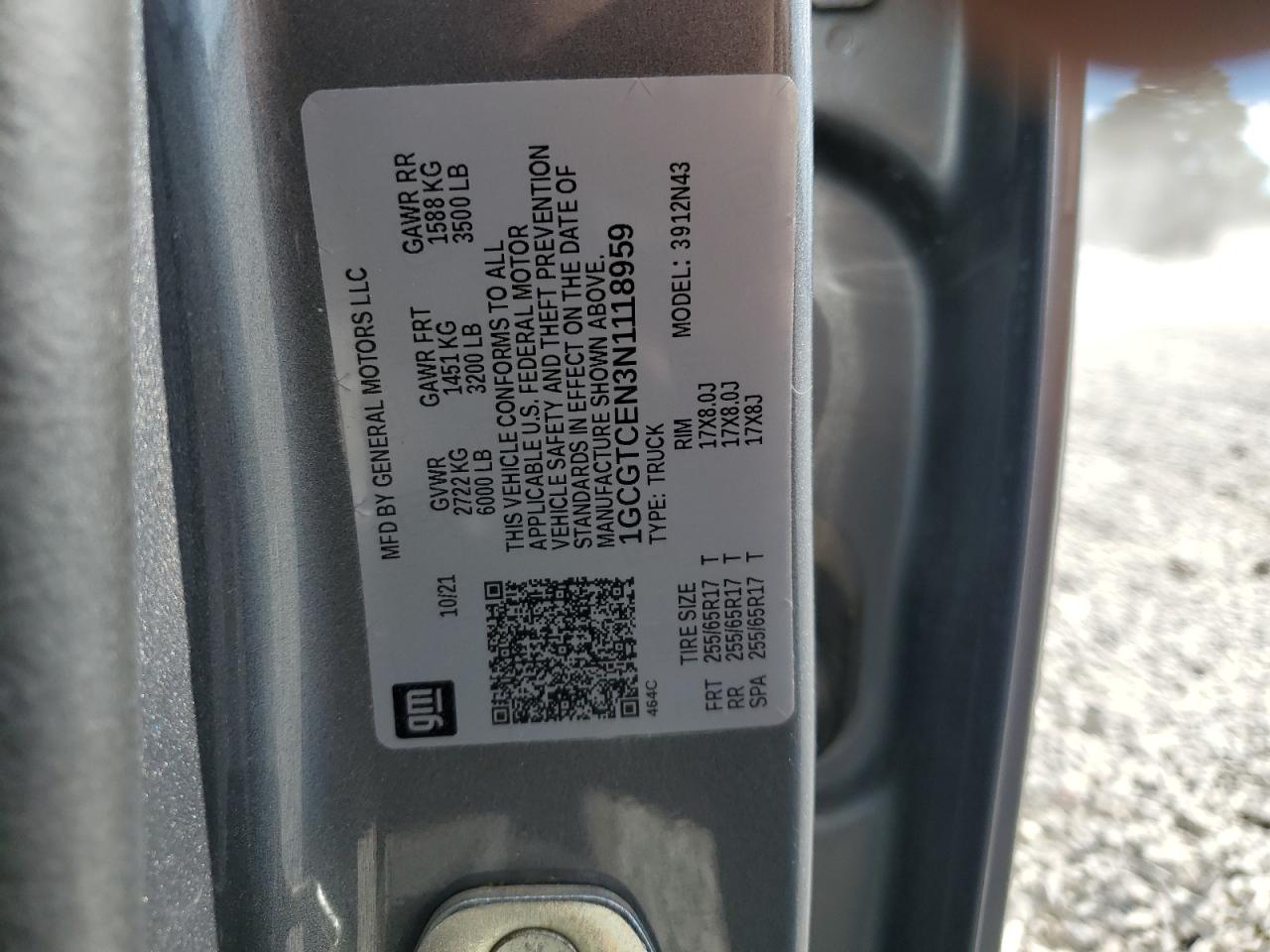 2022 Chevrolet Colorado Lt VIN: 1GCGTCEN3N1118959 Lot: 82395955