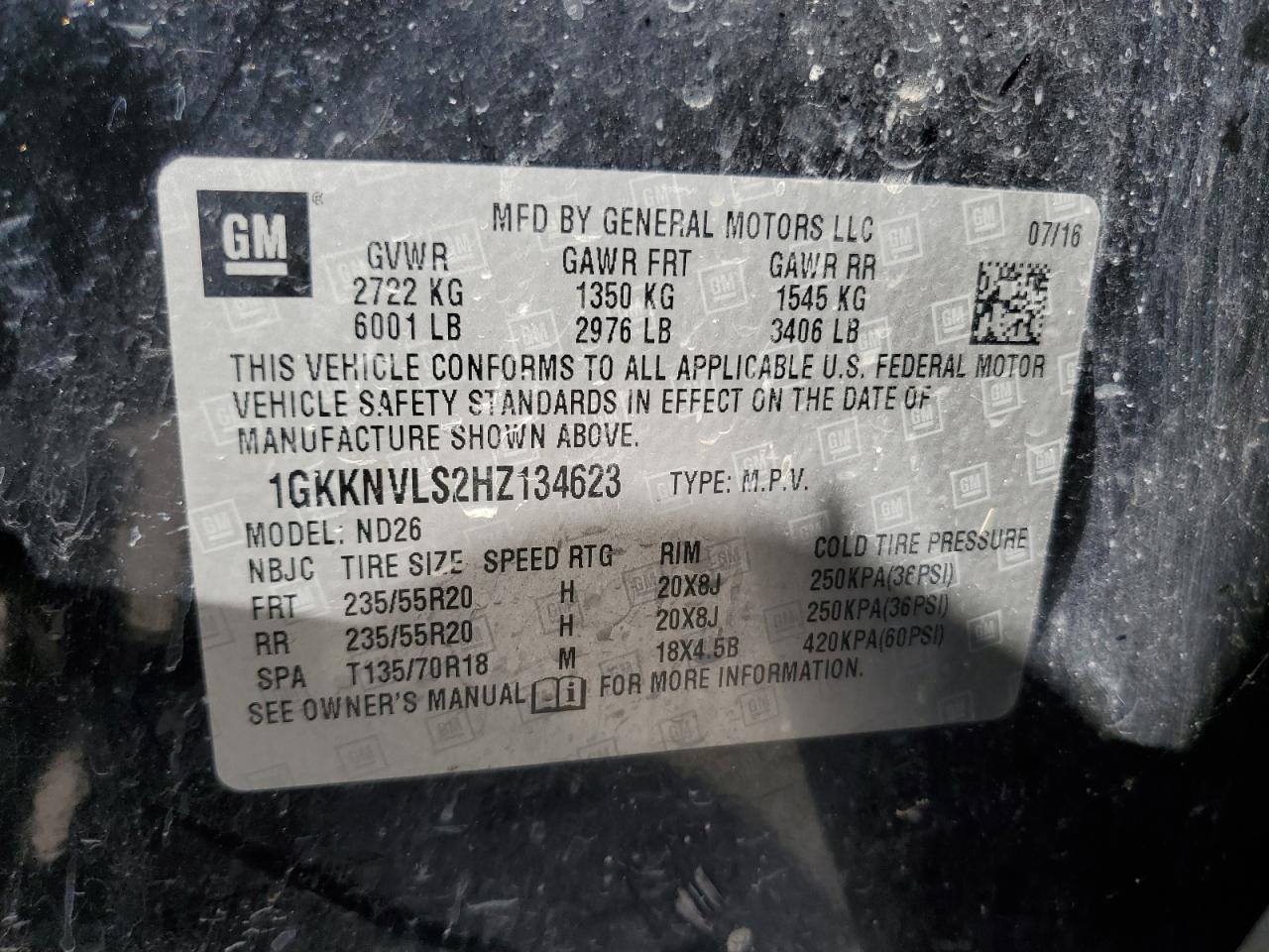 2017 GMC Acadia All Terrain VIN: 1GKKNVLS2HZ134623 Lot: 89435725