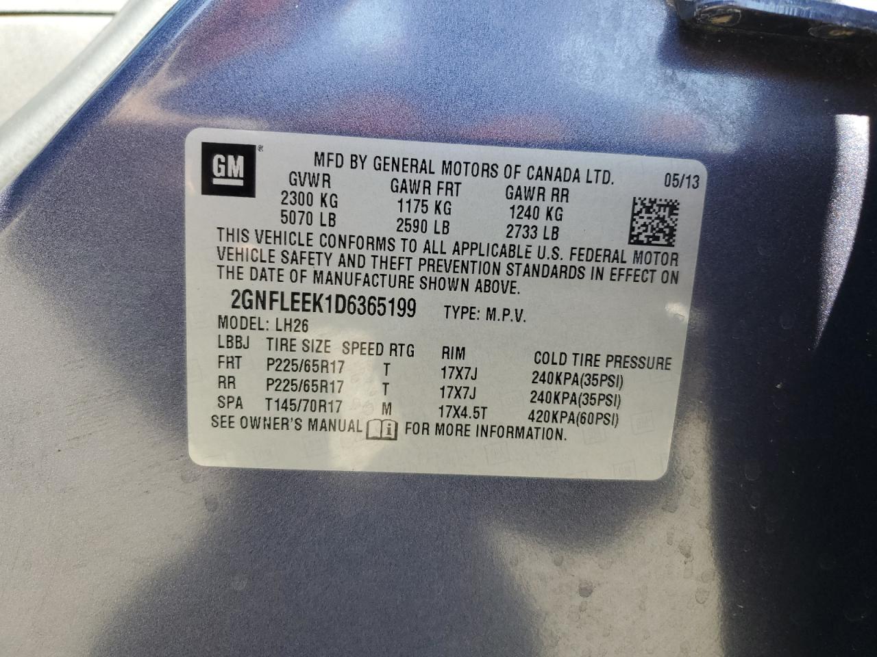 2013 Chevrolet Equinox Lt VIN: 2GNFLEEK1D6365199 Lot: 82183075