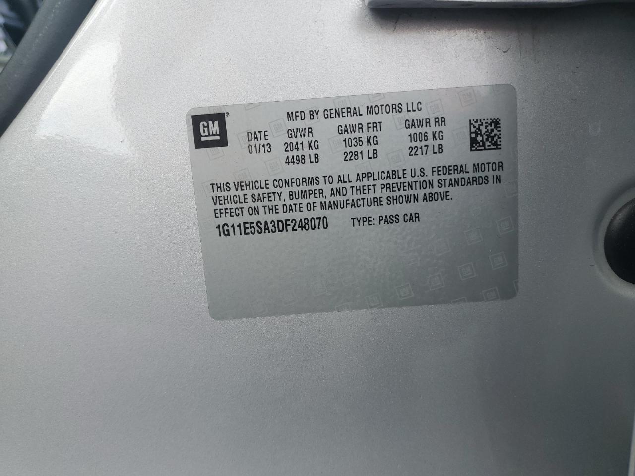 2013 Chevrolet Malibu 2Lt VIN: 1G11E5SA3DF248070 Lot: 85295705