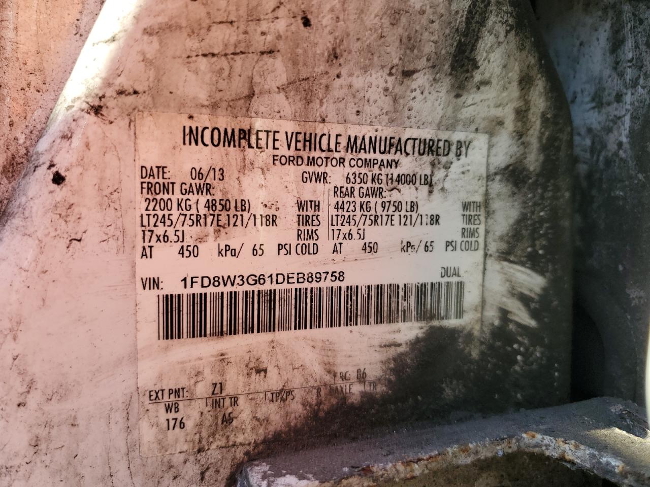 2013 Ford F350 Super Duty VIN: 1FD8W3G61DEB89758 Lot: 85563395