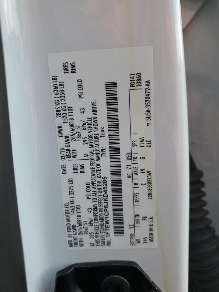 2018 Ford F150 Supercrew VIN: 1FTEW1CP8JKD45205 Lot: 86185815