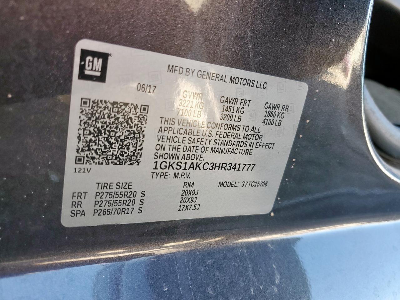 2017 GMC Yukon Sle VIN: 1GKS1AKC3HR341777 Lot: 85411595