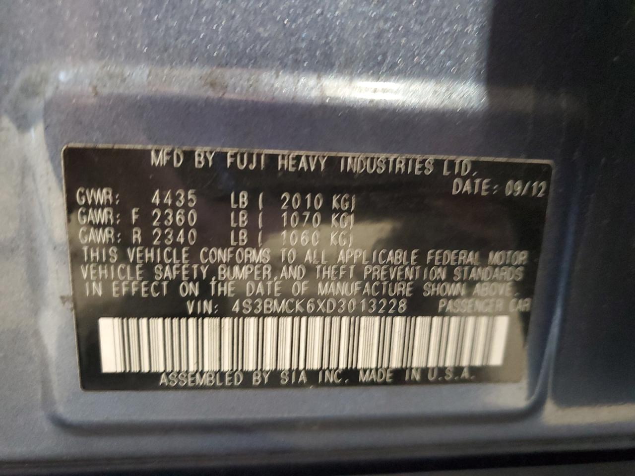 2013 Subaru Legacy 2.5I Limited VIN: 4S3BMCK6XD3013228 Lot: 82456955