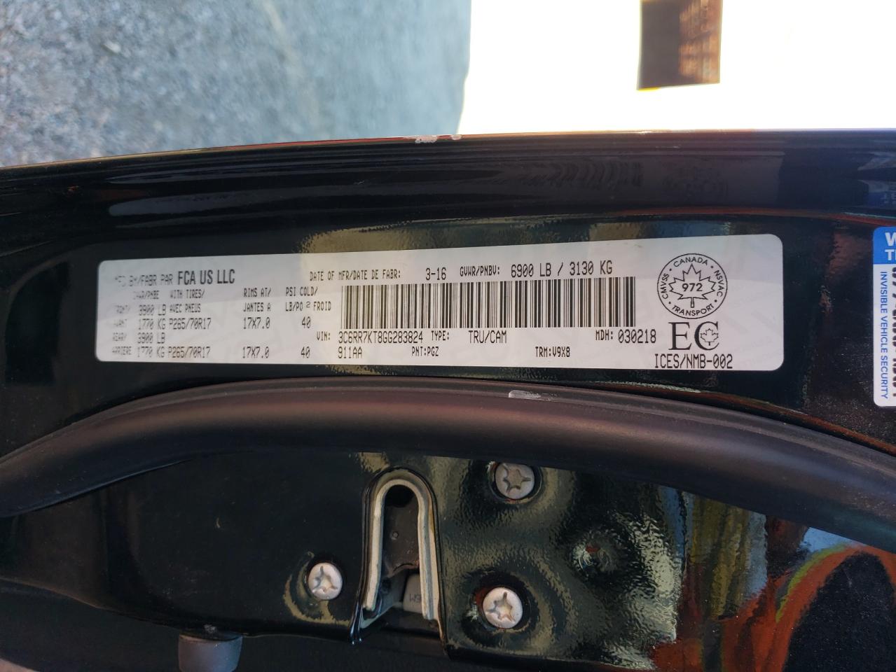 2016 Ram 1500 St VIN: 3C6RR7KT8GG283824 Lot: 89436745