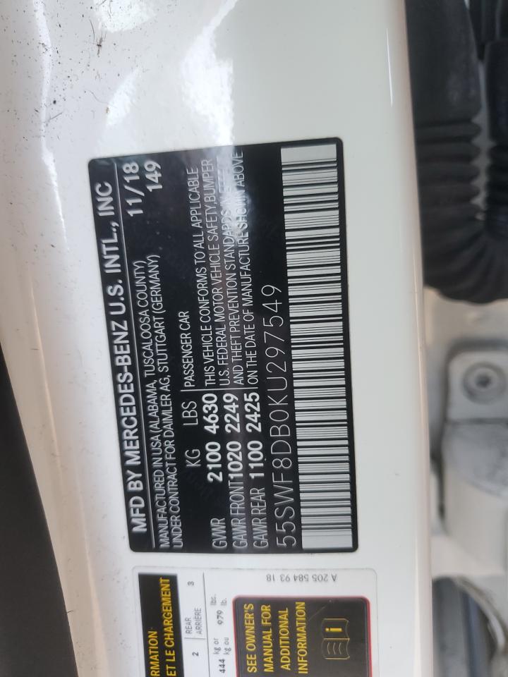 2019 Mercedes-Benz C 300 VIN: 55SWF8DB0KU297549 Lot: 89619405