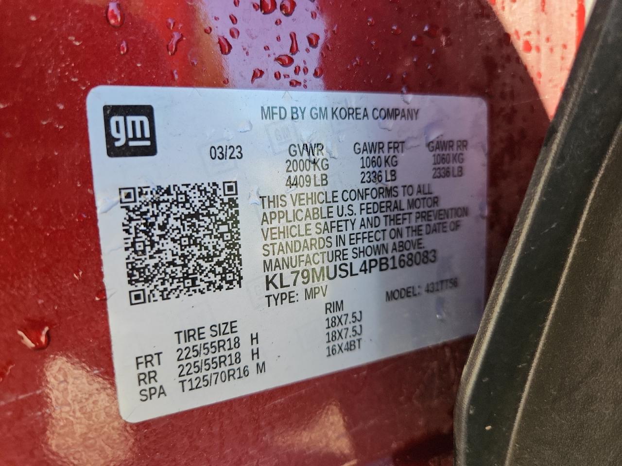 2023 Chevrolet Trailblazer Rs VIN: KL79MUSL4PB168083 Lot: 85004435