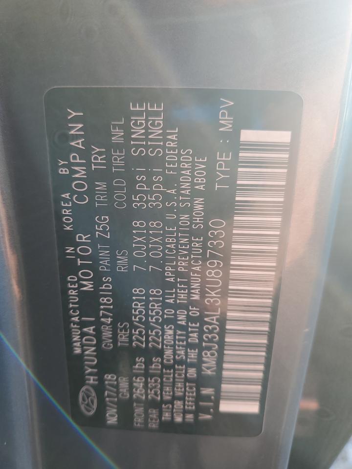 2019 Hyundai Tucson Limited VIN: KM8J33AL3KU897330 Lot: 84589965