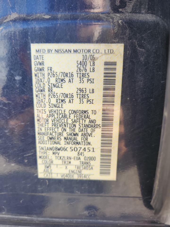 2006 Nissan Xterra Off Road VIN: 5N1AN08W06C507451 Lot: 82716795