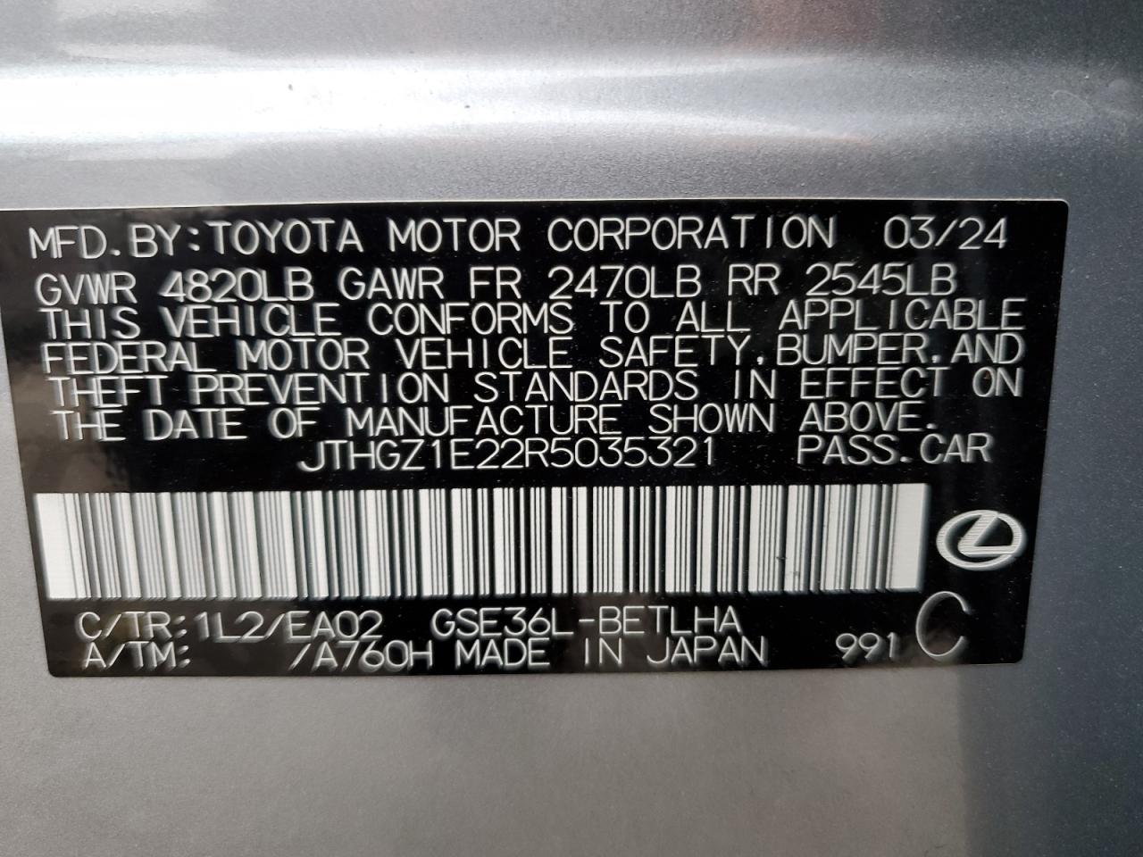 2024 Lexus Is 350 F Sport VIN: JTHGZ1E22R5035321 Lot: 80313015