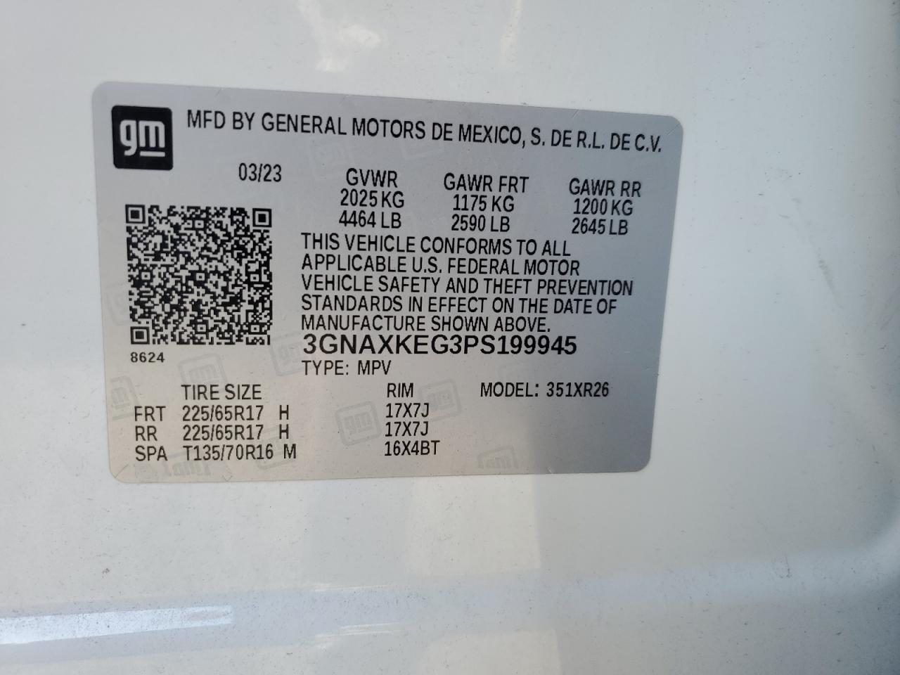 2023 Chevrolet Equinox Lt VIN: 3GNAXKEG3PS199945 Lot: 86244305