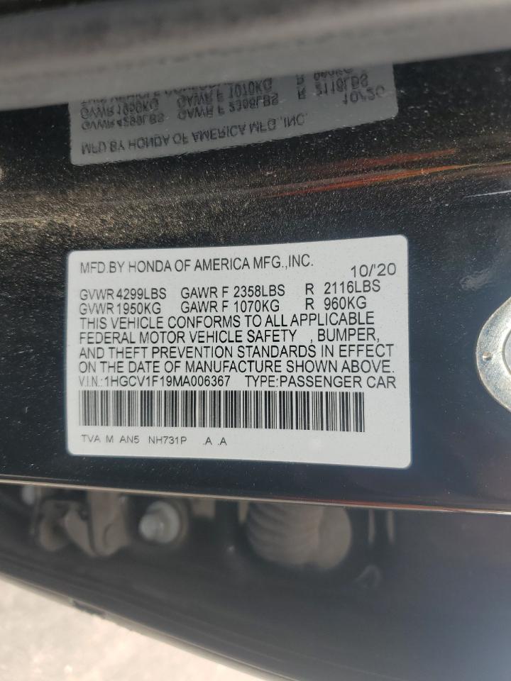 2021 Honda Accord Lx VIN: 1HGCV1F19MA006367 Lot: 84953785