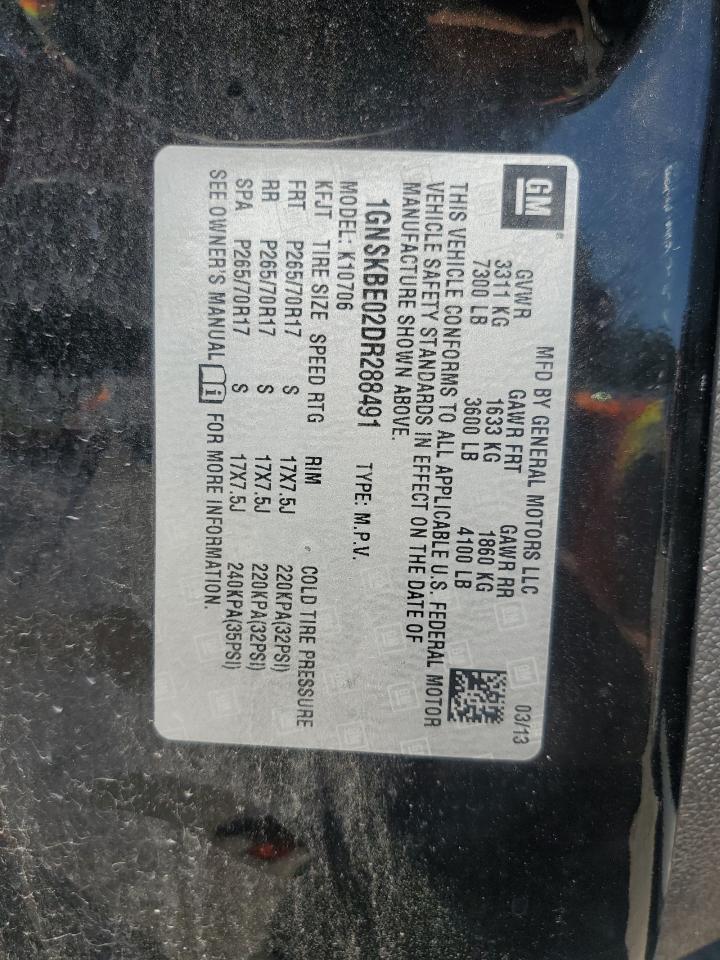 2013 Chevrolet Tahoe K1500 Lt VIN: 1GNSKBE02DR288491 Lot: 84919385