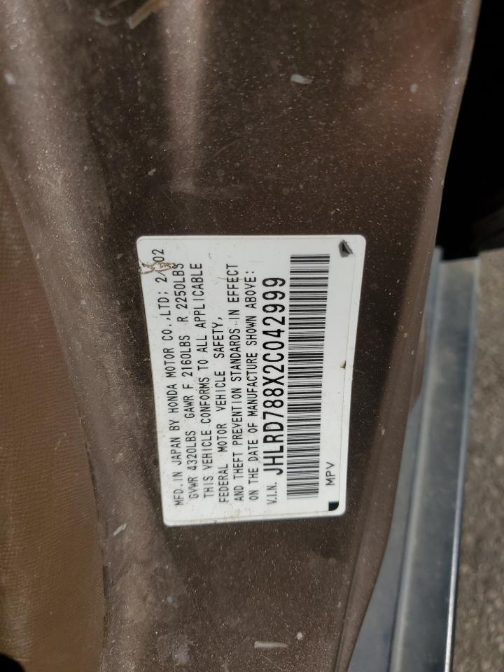 2002 Honda Cr-V Ex VIN: JHLRD788X2C042999 Lot: 86877095