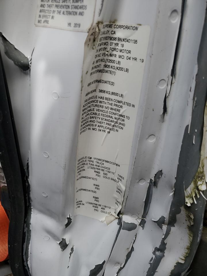 2019 Ford E350 Box Truck VIN: 1FDWE3F66KDC37804 Lot: 84608735