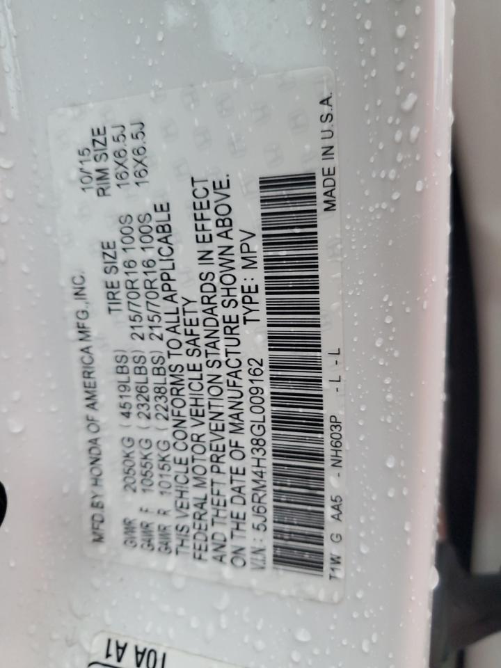 2016 Honda Cr-V Lx VIN: 5J6RM4H38GL009162 Lot: 84914765