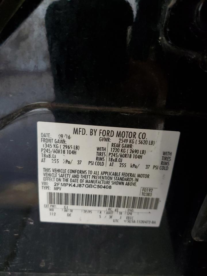 2016 Ford Edge Sel VIN: 2FMPK4J87GBC50408 Lot: 82325855