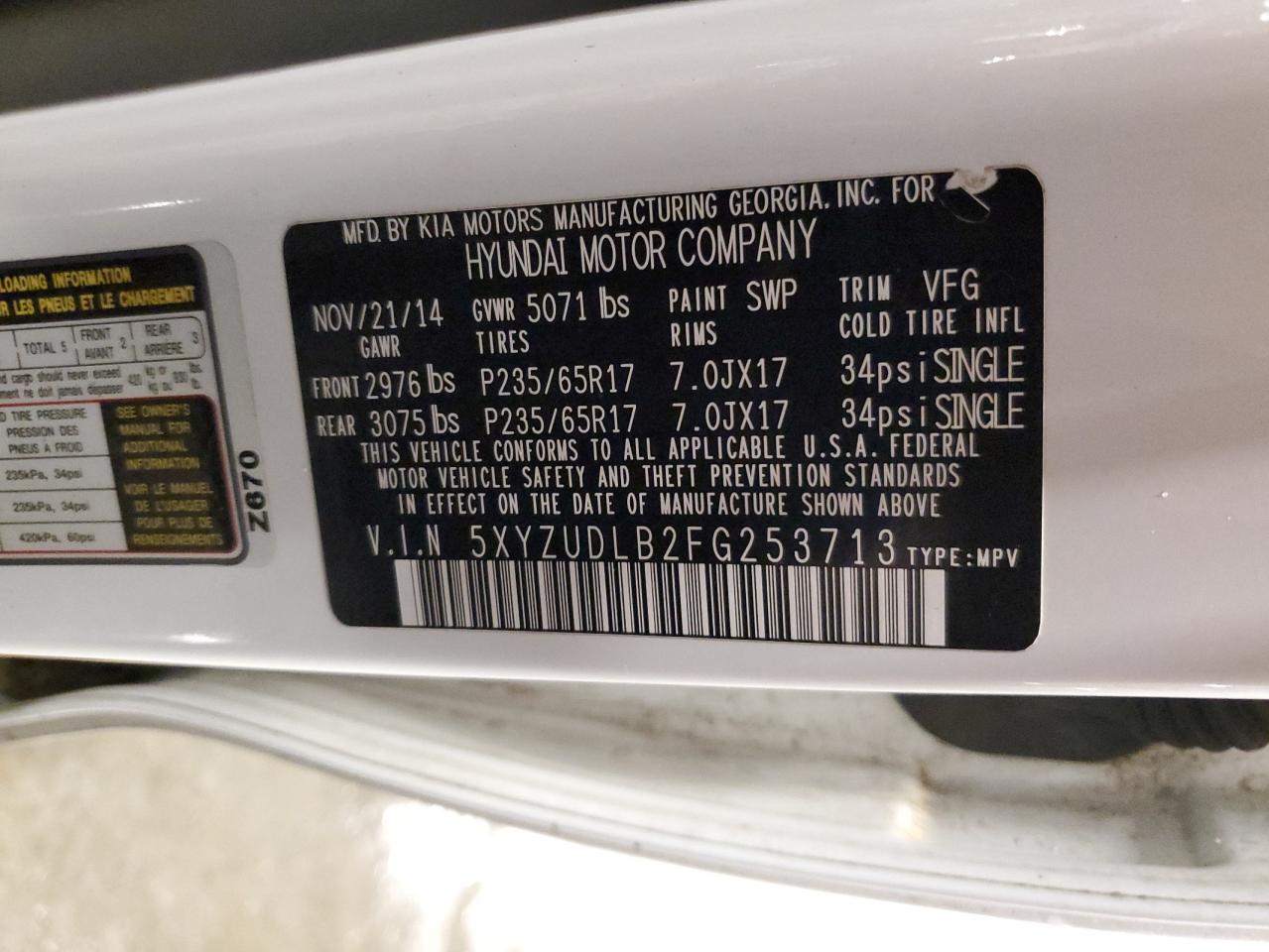 2015 Hyundai Santa Fe Sport VIN: 5XYZUDLB2FG253713 Lot: 86131525