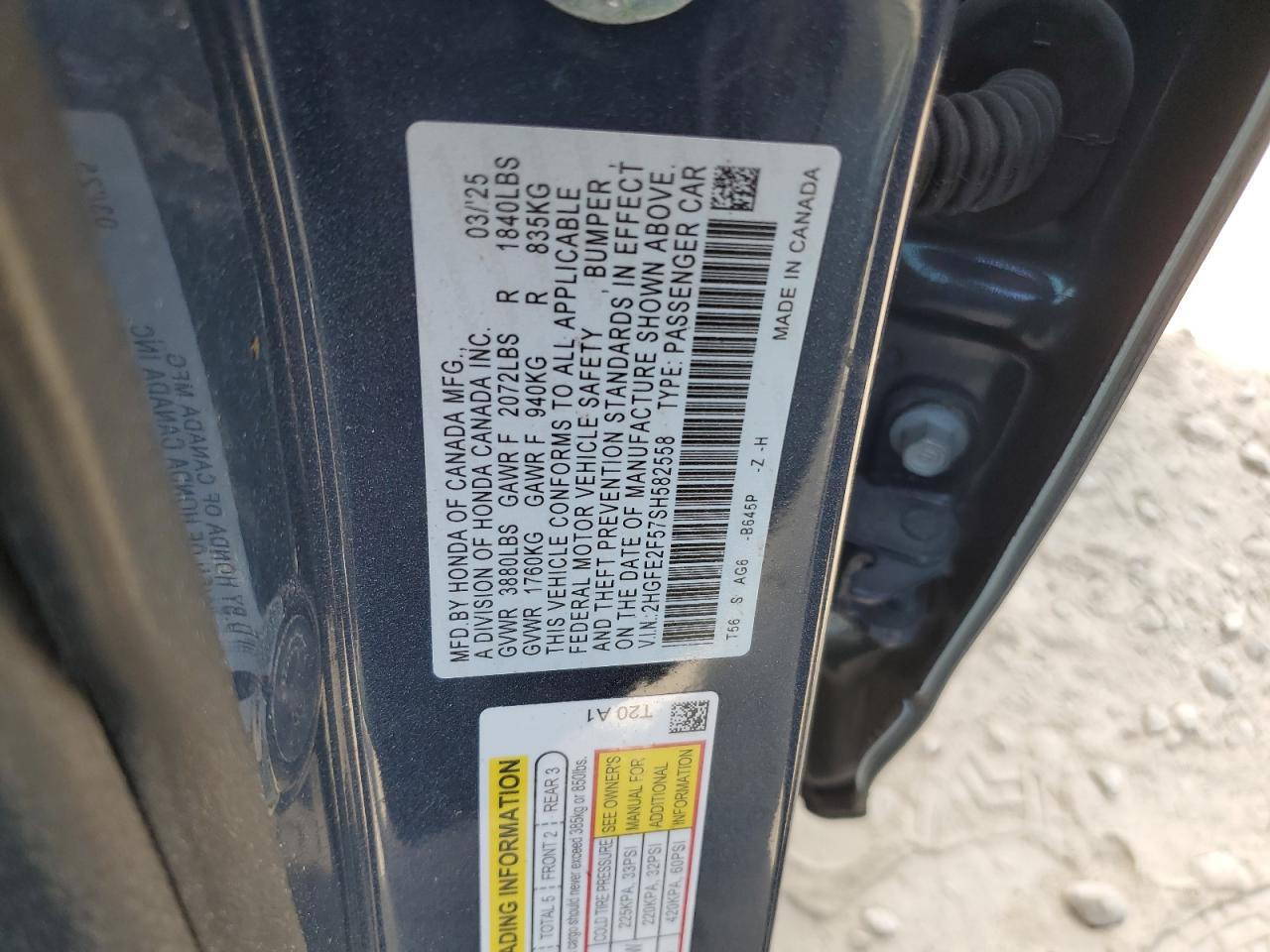 2025 Honda Civic Sport VIN: 2HGFE2F57SH582558 Lot: 81990315