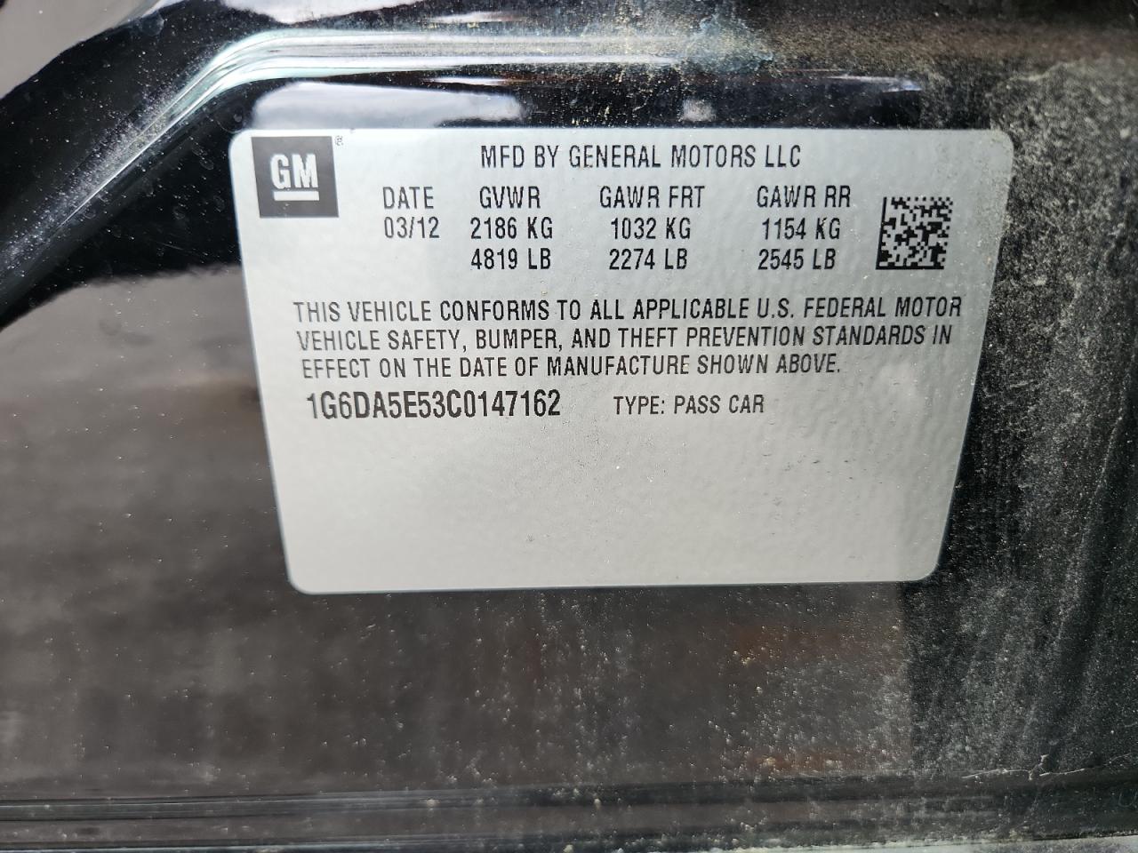 2012 Cadillac Cts VIN: 1G6DA5E53C0147162 Lot: 82312915