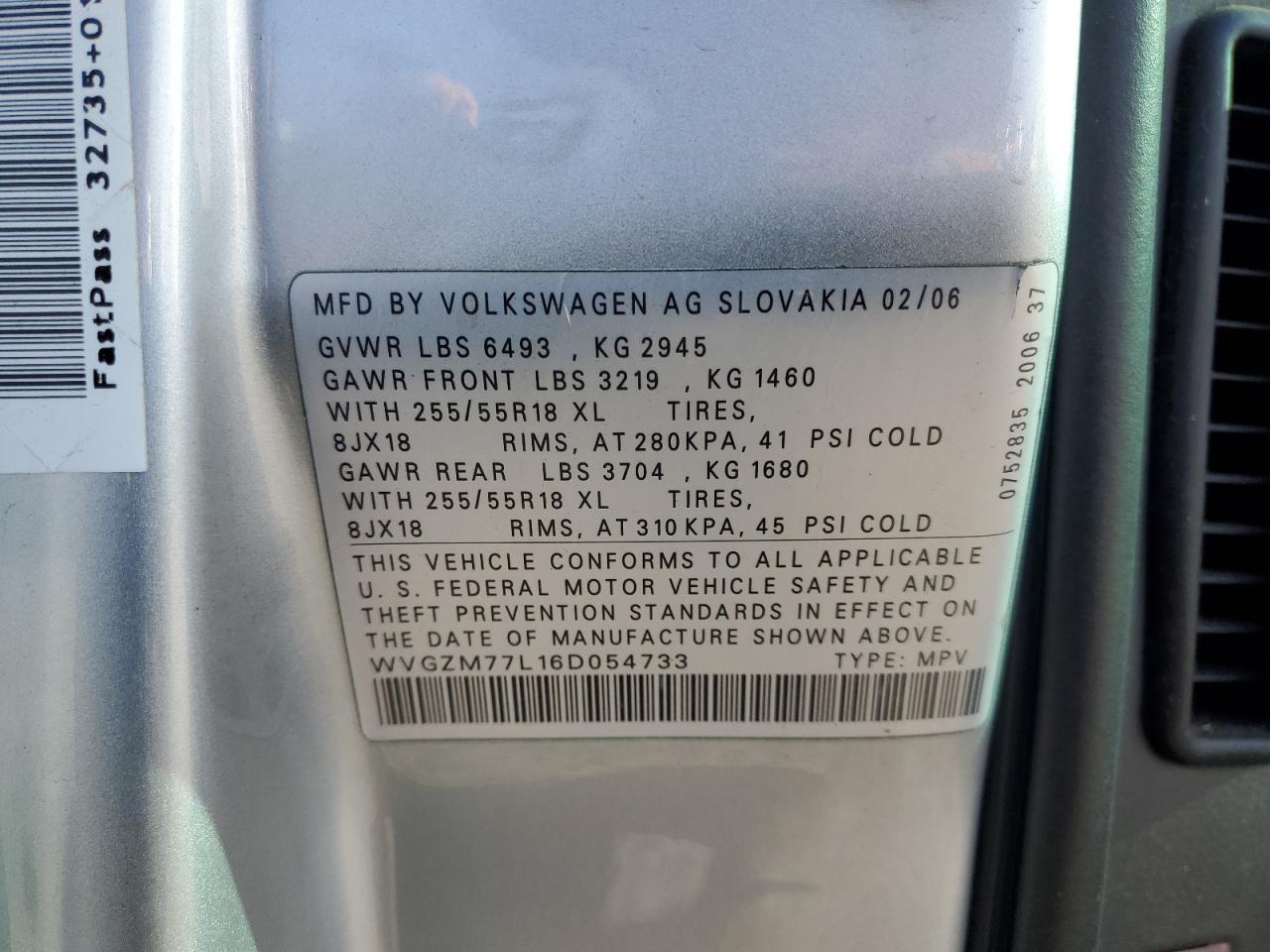 2006 Volkswagen Touareg 4.2 VIN: WVGZM77L16D054733 Lot: 84906305