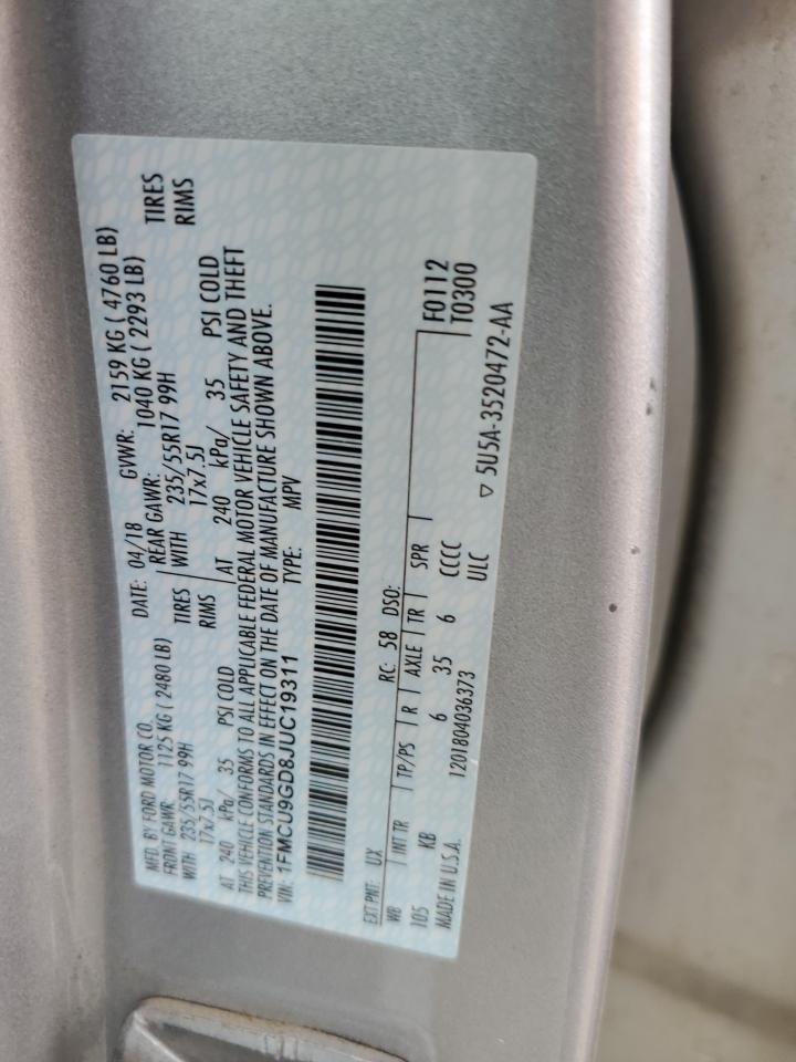 2018 Ford Escape Se VIN: 1FMCU9GD8JUC19311 Lot: 81887305