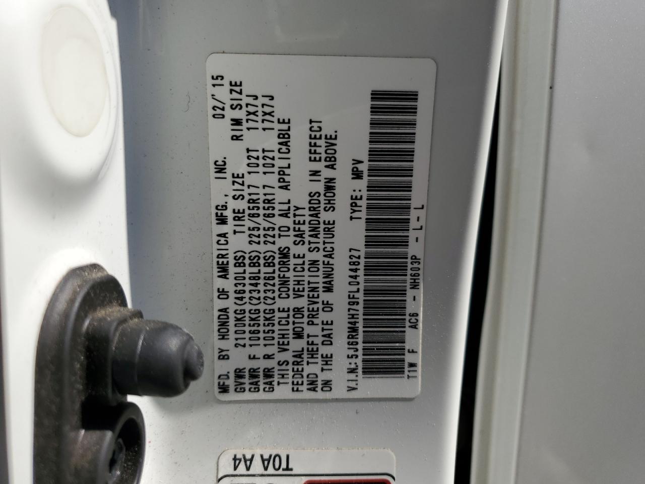 2015 Honda Cr-V Exl VIN: 5J6RM4H79FL044827 Lot: 84063425